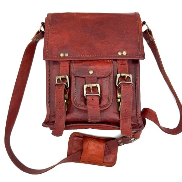 Komal’s Passion Leather Handmade Crossbody Messenger Bag Vintage Brown Satchel - Picture 10 of 11